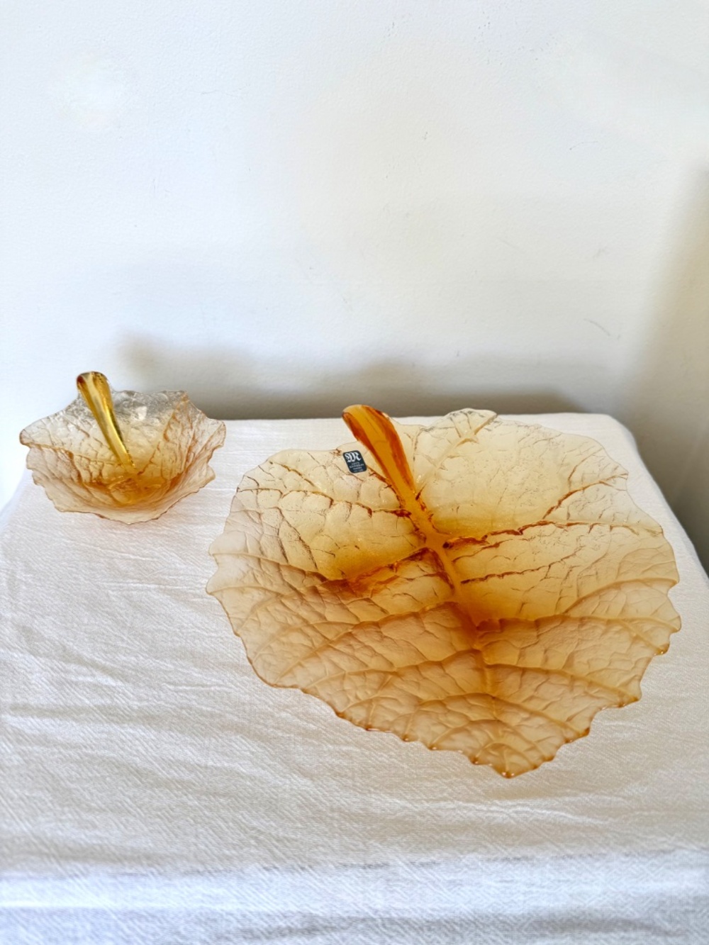 Mats Jonasson Sweden Leaf Bowls - Amber - Set of Two